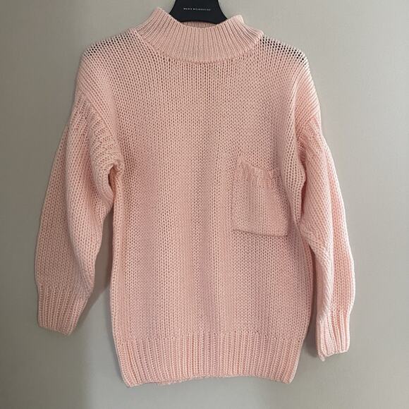 Vintage Croquet Club Sweater Womens Light Pink Pullover Mock Neck Pocket 80s - Picture 1 of 7